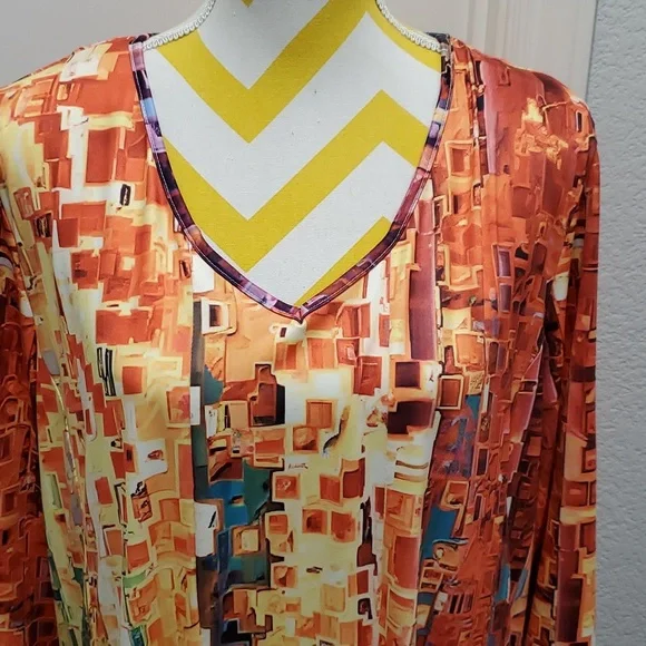 Women's long sleeve color block dress - Picture 2 of 5